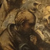 Adoration of the Magi by Leonardo da Vinci - detail of a "pensive philosopher's profile"